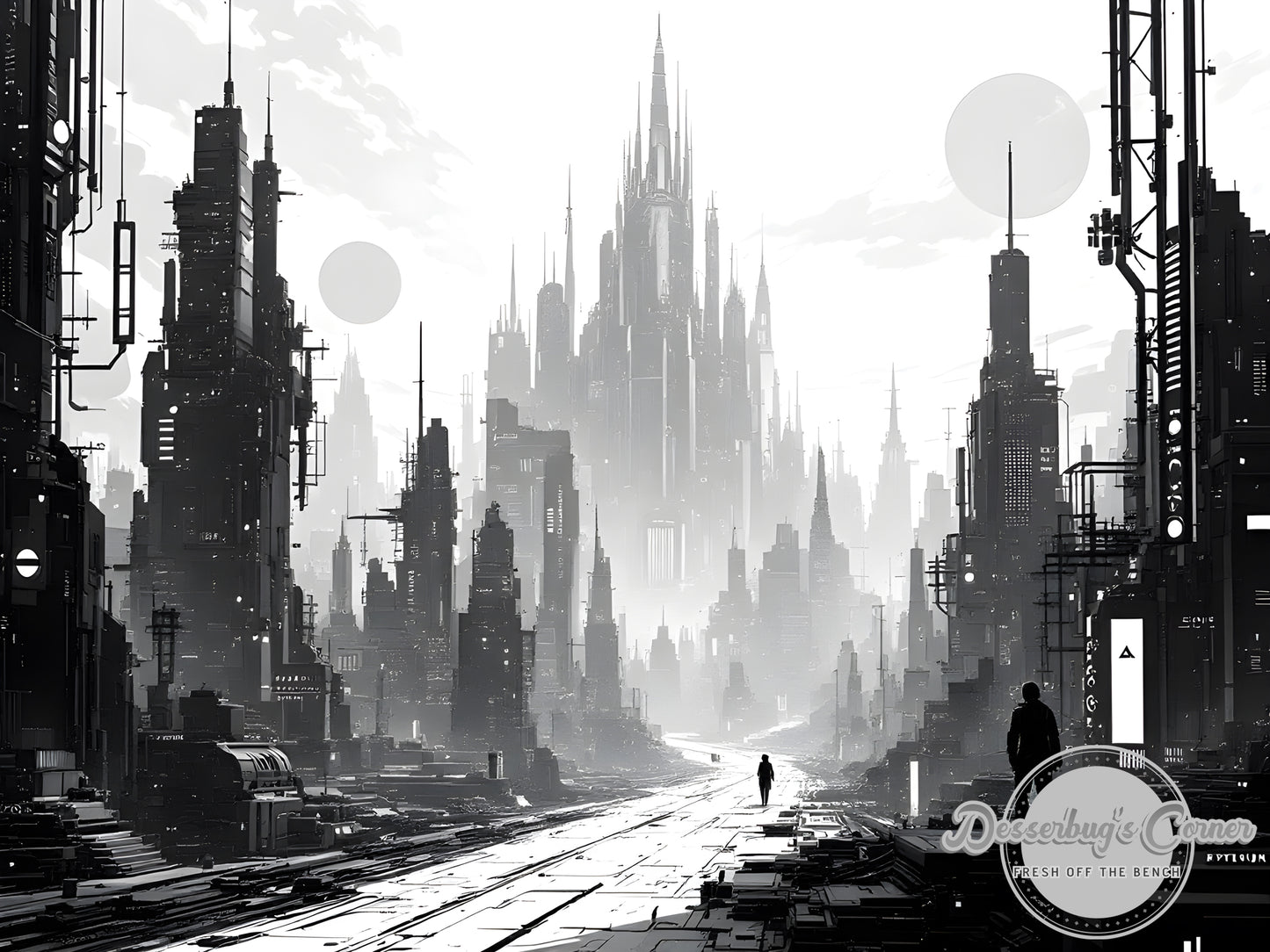 Echoes of Tomorrow - Noir Cityscape Digital Art - Desserbug's Corner